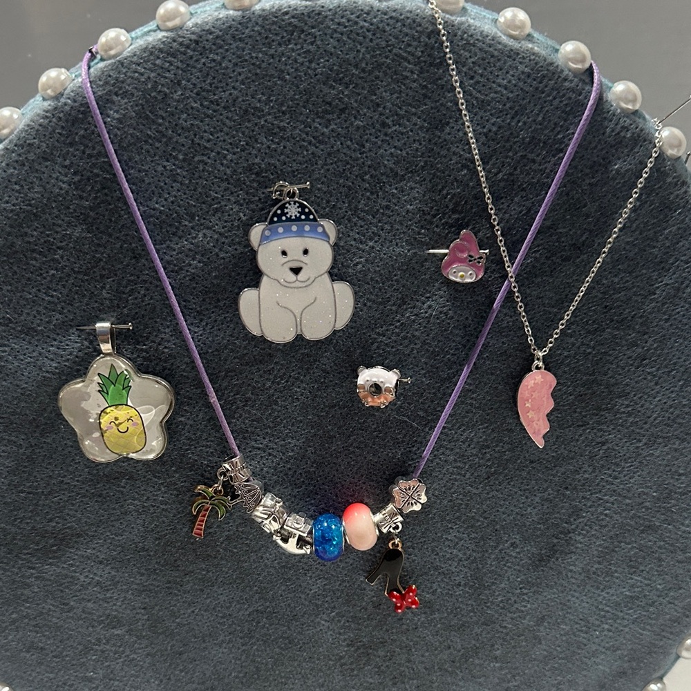 Kids Lot: Purple Charm Necklace and Pink Pendant Jewelry Set